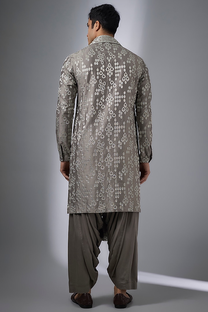 Taupe Silk Chanderi Sequins Embellished Kurta Set by SALIL BHATIA at Pernia's Pop Up Shop