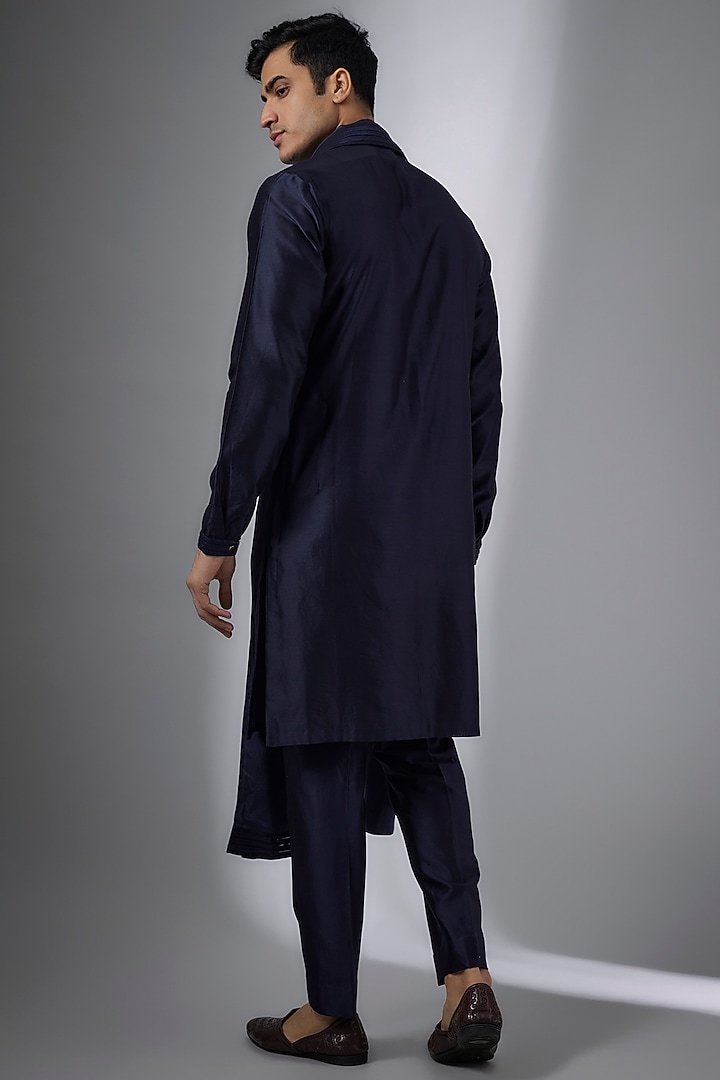 Navy Blue Silk Chanderi Sequins Embellished Kurta Set by SALIL BHATIA at Pernia's Pop Up Shop