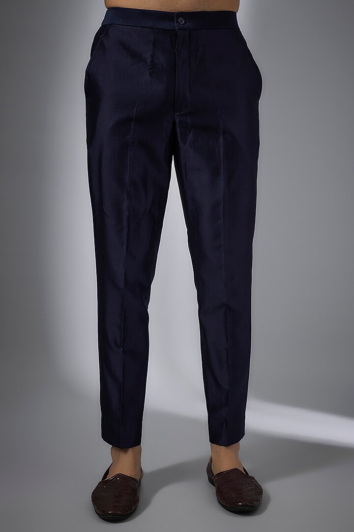 Navy Blue Silk Chanderi Sequins Embellished Kurta Set by SALIL BHATIA at Pernia's Pop Up Shop