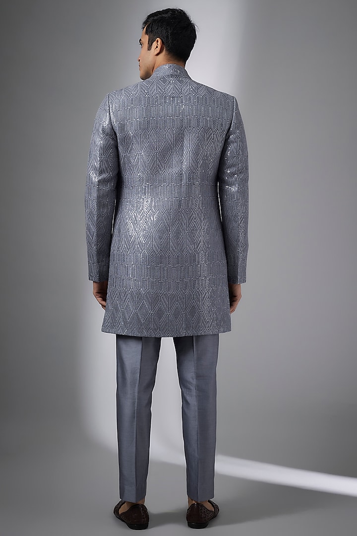 Bluish-Grey Dola Silk Sequins Embellished Indo-Western Set by SALIL BHATIA at Pernia's Pop Up Shop