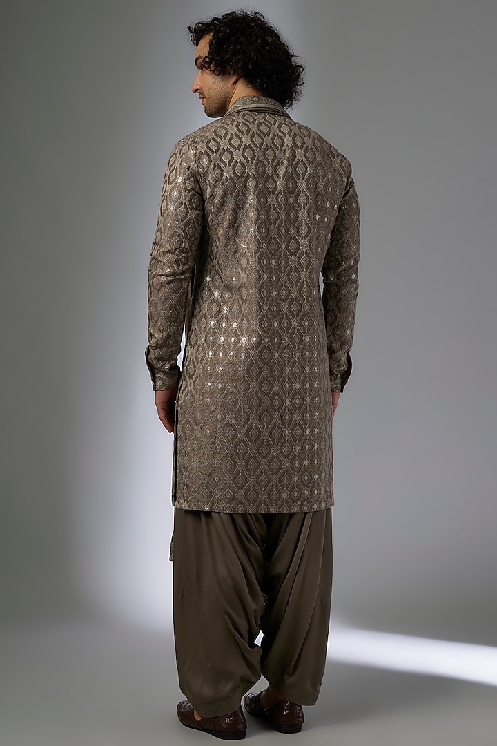 Taupe Dola Silk Zari & Sequins Embellished Kurta Set by SALIL BHATIA at Pernia's Pop Up Shop