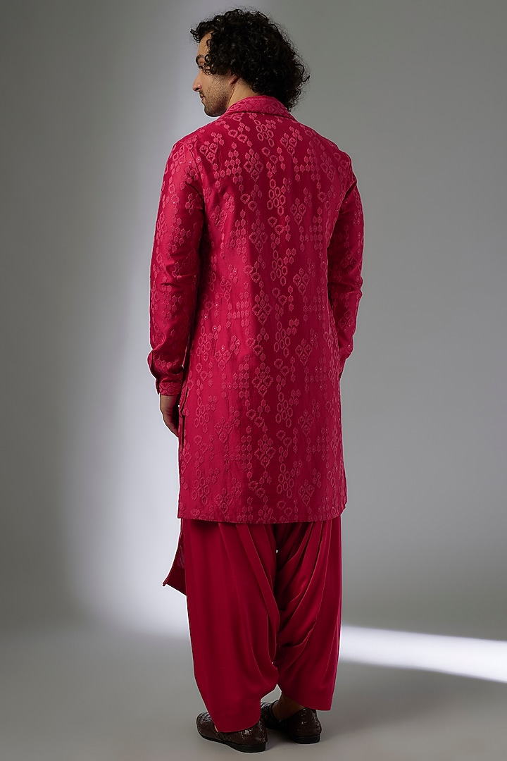 Raspberry Dola Silk Thread & Sequins Embellished Kurta Set by SALIL BHATIA at Pernia's Pop Up Shop