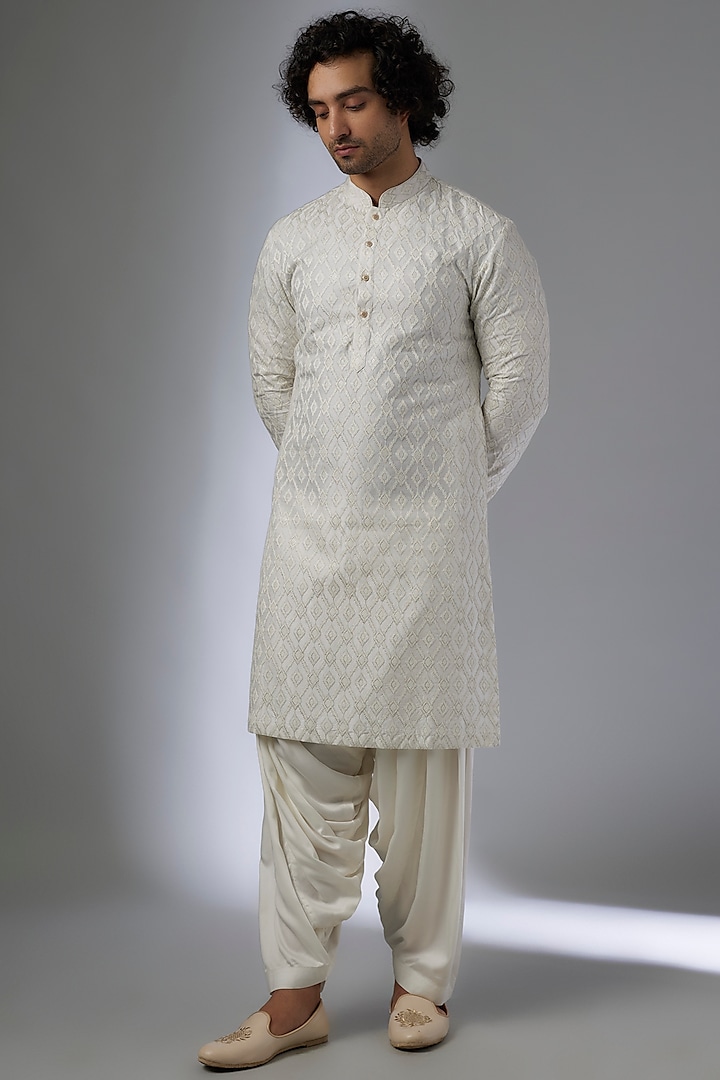 Ivory Dola Silk Zari & Sequins Embellished Kurta Set by SALIL BHATIA