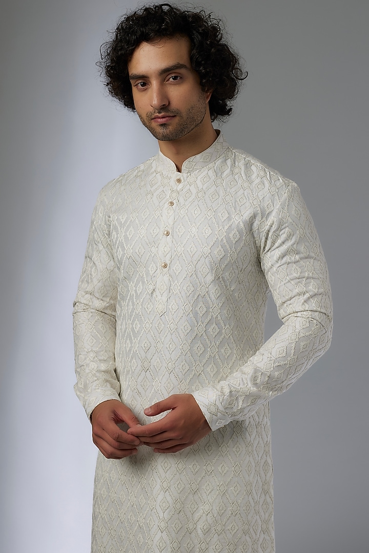 Ivory Dola Silk Zari & Sequins Embellished Kurta Set by SALIL BHATIA at Pernia's Pop Up Shop