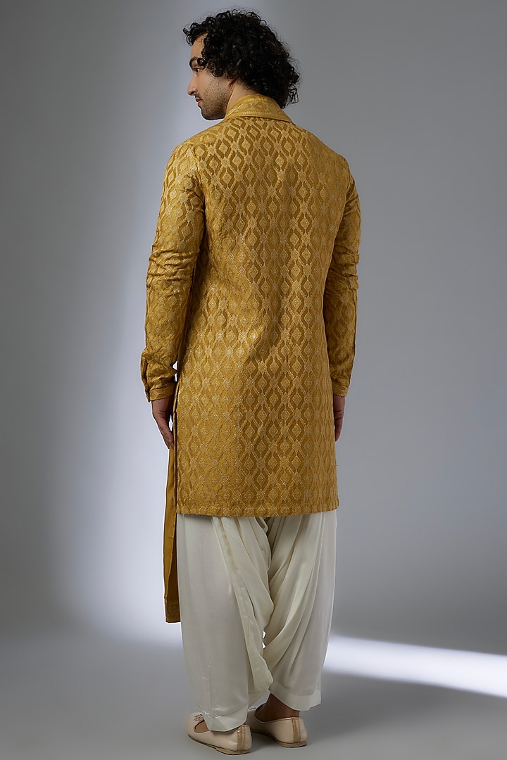 Mustard Yellow Dola Silk Zari & Sequins Embellished Kurta Set by SALIL BHATIA at Pernia's Pop Up Shop