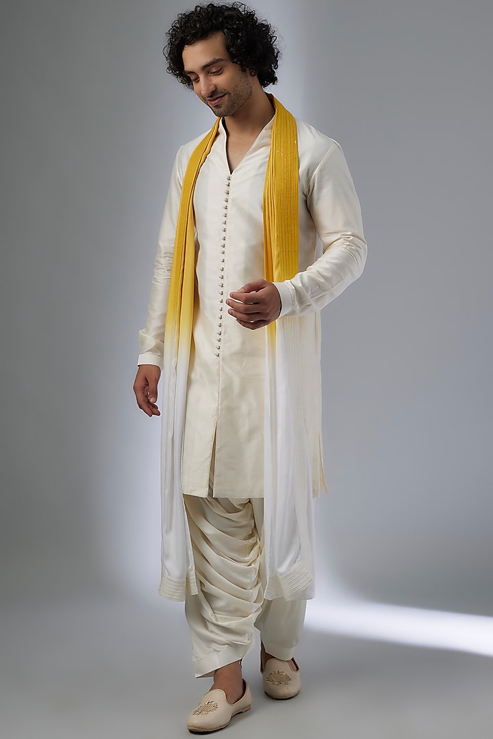 Ivory Silk Chanderi Button-Down Kurta Set by SALIL BHATIA