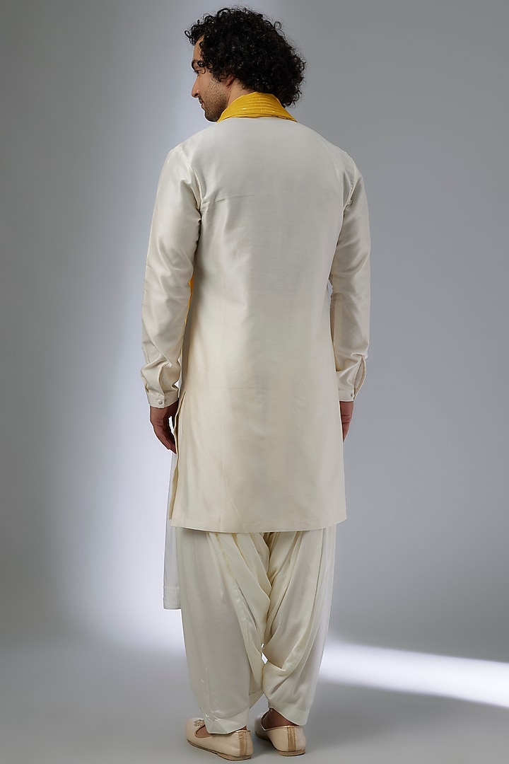 Ivory Silk Chanderi Button-Down Kurta Set by SALIL BHATIA at Pernia's Pop Up Shop