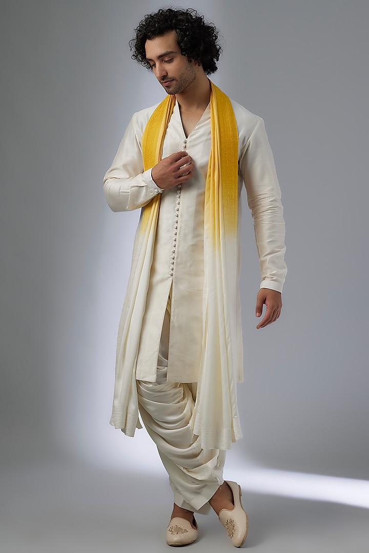 Ivory Silk Chanderi Button-Down Kurta Set by SALIL BHATIA