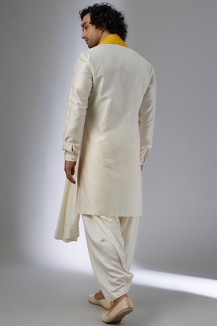 Ivory Silk Chanderi Button-Down Kurta Set by SALIL BHATIA at Pernia's Pop Up Shop