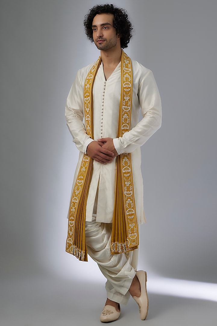 Ivory Silk Chanderi Button-Down Kurta Set by SALIL BHATIA