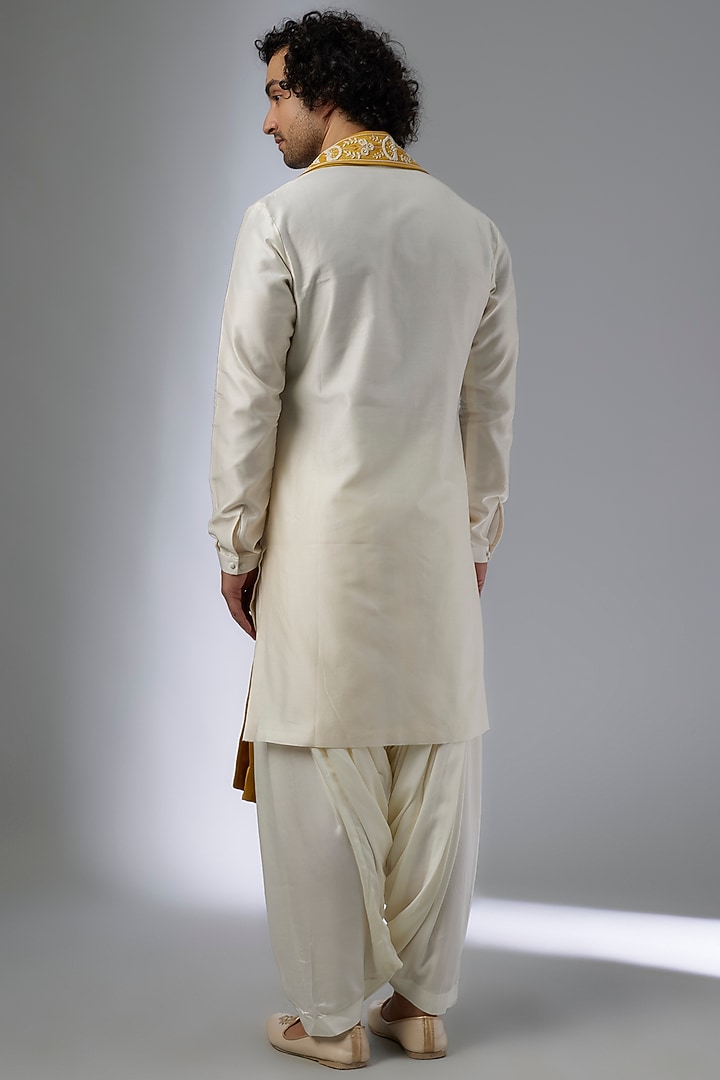 Ivory Silk Chanderi Button-Down Kurta Set by SALIL BHATIA at Pernia's Pop Up Shop