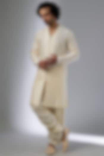 Ivory Silk Chanderi Button-Down Kurta Set by SALIL BHATIA