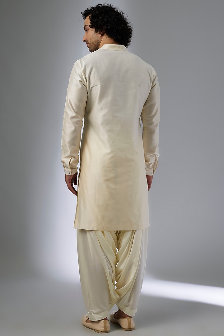Ivory Silk Chanderi Button-Down Kurta Set by SALIL BHATIA at Pernia's Pop Up Shop