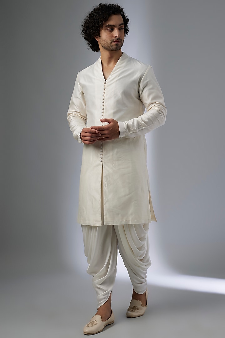 Ivory Satin Cowl Dhoti Pants by SALIL BHATIA