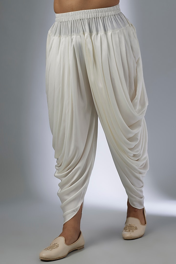 Ivory Satin Cowl Dhoti Pants by SALIL BHATIA at Pernia's Pop Up Shop