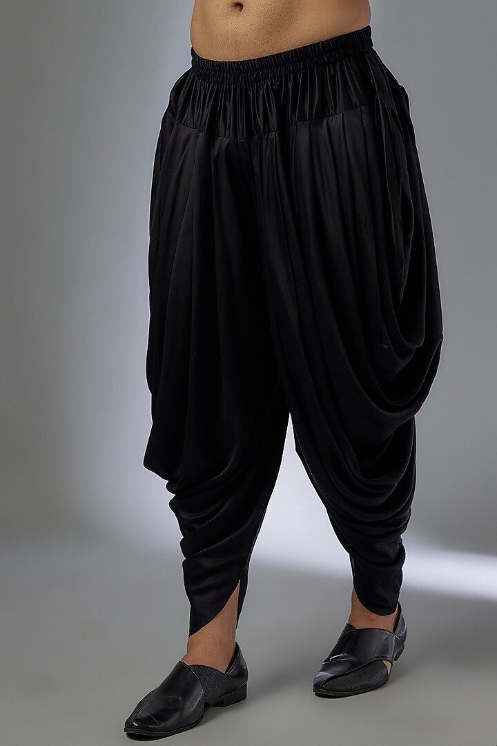 Black Satin Cowl Dhoti Pants by SALIL BHATIA at Pernia's Pop Up Shop