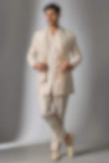 Ivory Silk Threadwork Wedding Indowestern Set by SALIL BHATIA at Pernia's Pop Up Shop