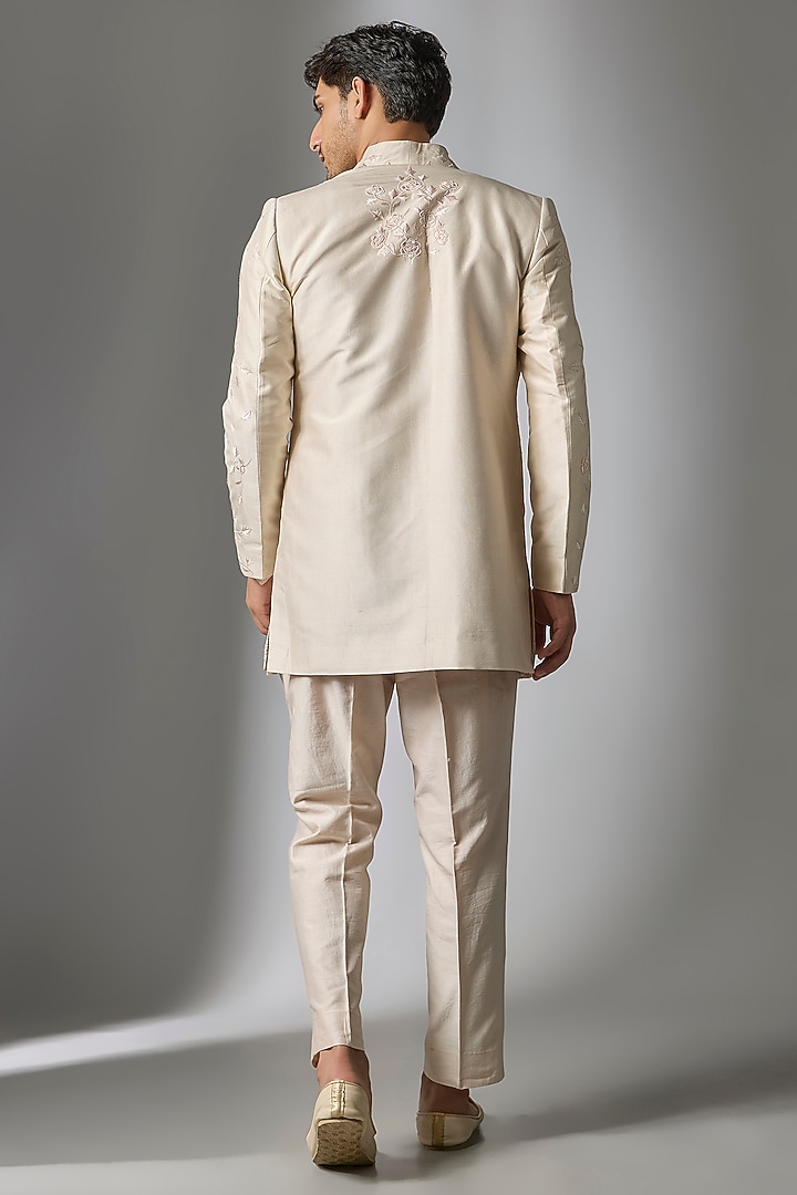 Ivory Silk Threadwork Wedding Indowestern Set by SALIL BHATIA at Pernia's Pop Up Shop