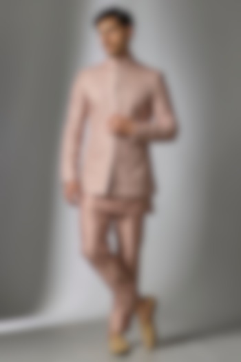 Dusty Pink Silk Embossed Threadwork Wedding Indowestern Set by SALIL BHATIA at Pernia's Pop Up Shop