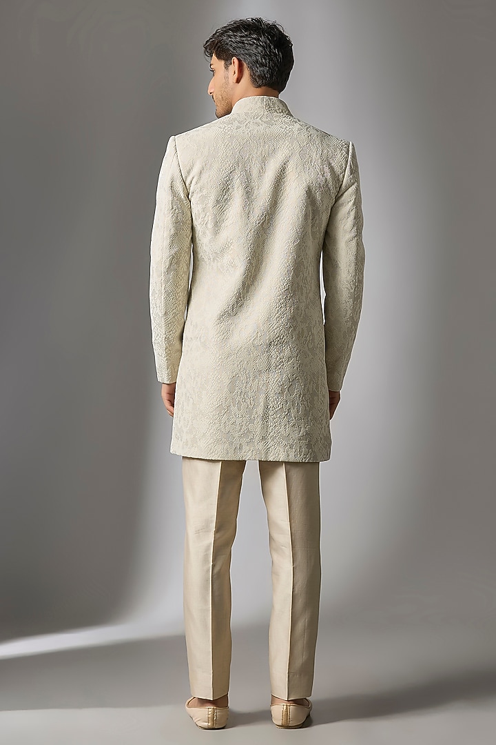 Ivory Jacquard Wedding Indowestern Set by SALIL BHATIA at Pernia's Pop Up Shop