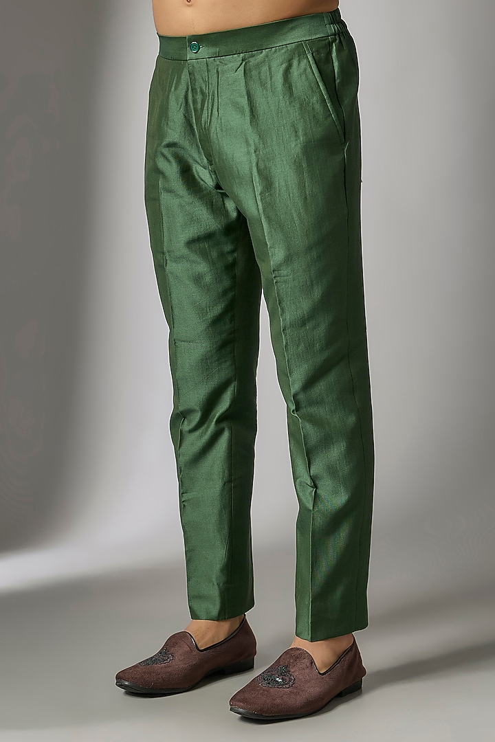 Mehendi Green Chinon Zari Embellished Open Jacket Set by SALIL BHATIA at Pernia's Pop Up Shop