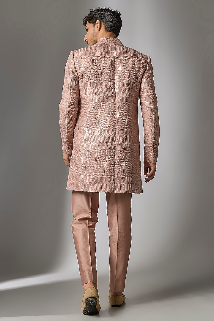 Pink Dola Silk Thread Embellished Wedding Indowestern Set by SALIL BHATIA at Pernia's Pop Up Shop