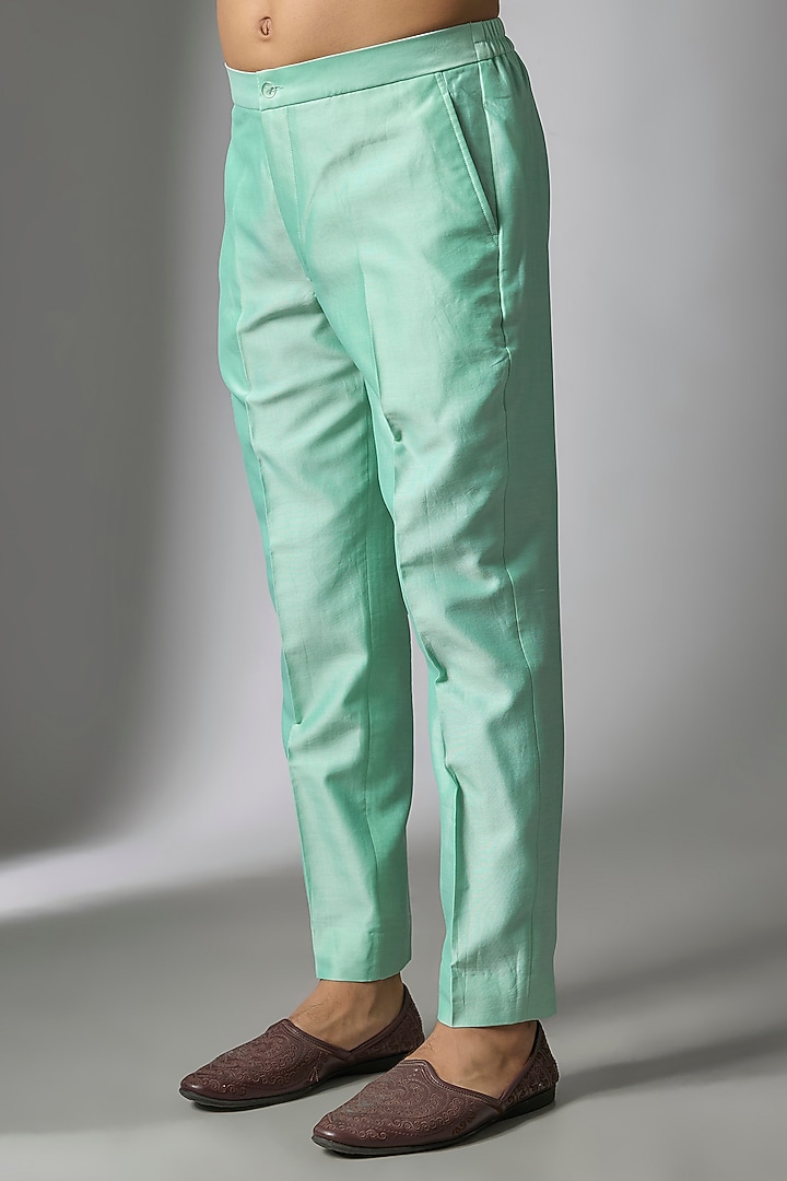 Turquoise Silk Chanderu Sequin Embellished Nehru Jacket Set by SALIL BHATIA at Pernia's Pop Up Shop