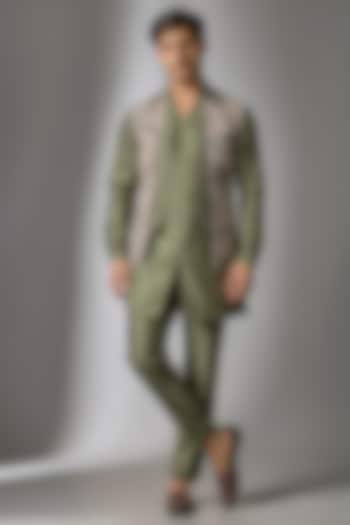 Mehendi Green Georgette Thread Embellished Wedding Indowestern Jacket Set by SALIL BHATIA at Pernia's Pop Up Shop