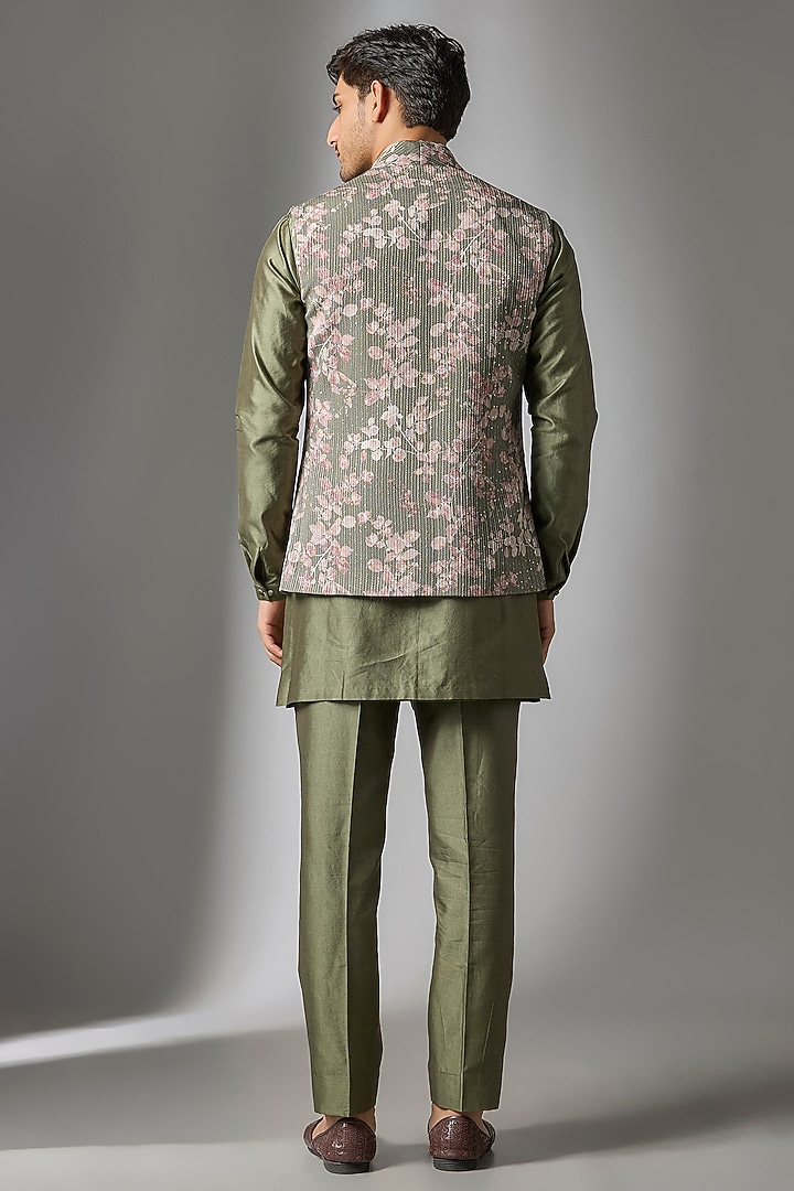 Mehendi Green Georgette Thread Embellished Wedding Indowestern Jacket Set by SALIL BHATIA at Pernia's Pop Up Shop