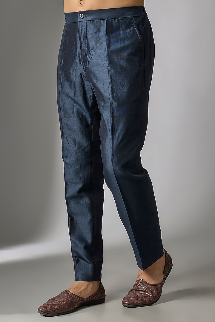 Dark Blue Jacquard Wedding Indowestern Set by SALIL BHATIA at Pernia's Pop Up Shop