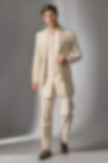 Ivory Raw Silk Zari Embroidered Wedding Indowestern Set by SALIL BHATIA at Pernia's Pop Up Shop