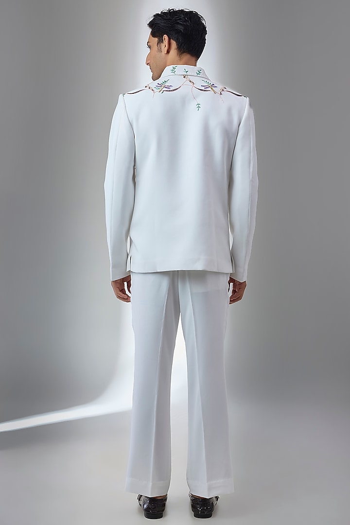 Ivory Japanese Fabric Hand Embroidered Shacket Set by SALIL BHATIA at Pernia's Pop Up Shop