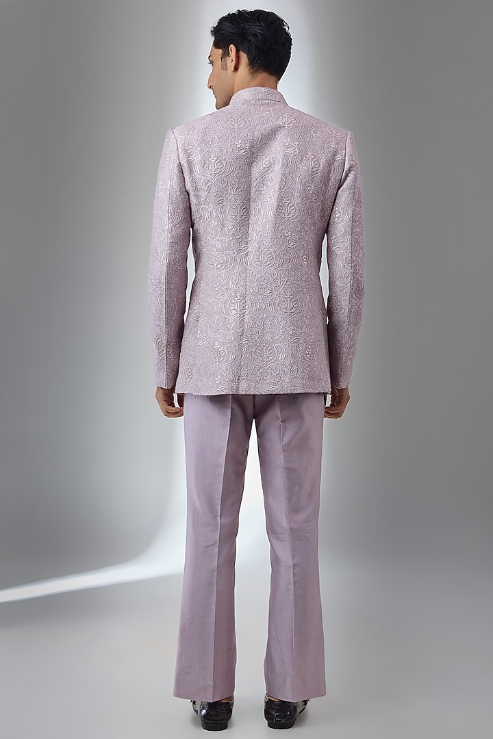 Dusty Mauve Dola Silk Zari Embellished Wedding Bandhgala Set by SALIL BHATIA at Pernia's Pop Up Shop