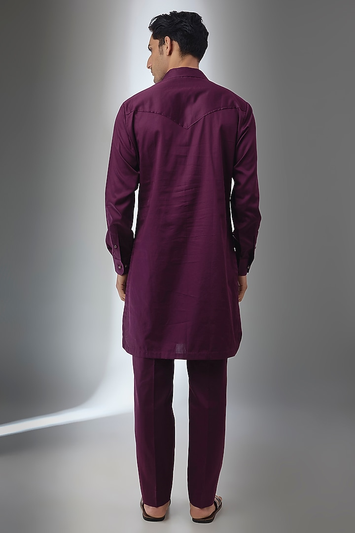 Wine Pure Giza Cotton Pathani Kurta Set by SALIL BHATIA at Pernia's Pop Up Shop