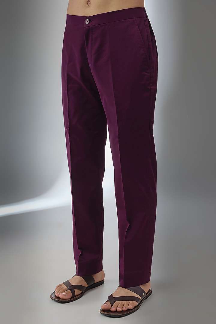 Wine Pure Giza Cotton Pathani Kurta Set by SALIL BHATIA at Pernia's Pop Up Shop