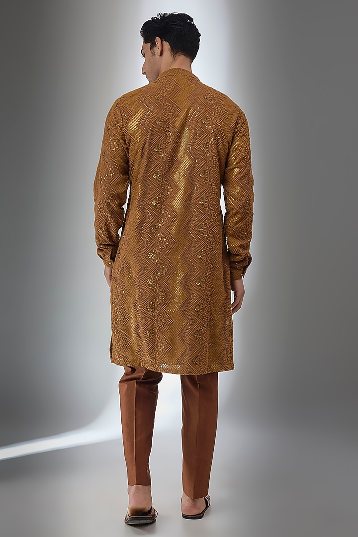 Rust Georgette Thread Embellished Kurta Set by SALIL BHATIA at Pernia's Pop Up Shop