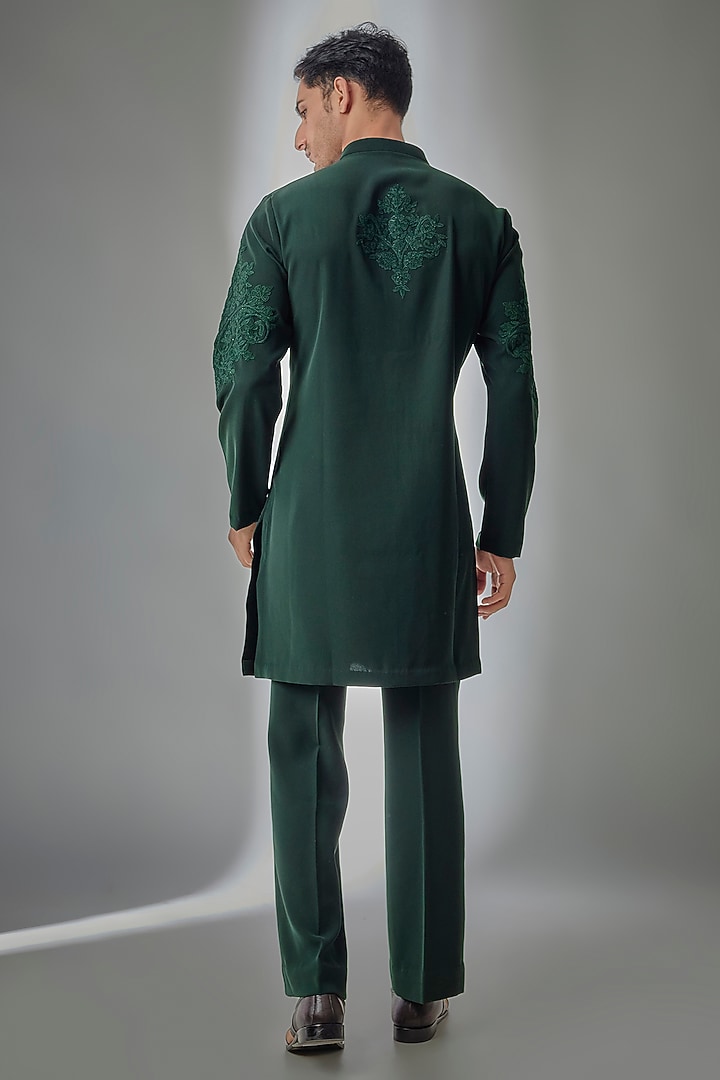 Dark Green Japanese Fabric Embroidered Kurta Set by SALIL BHATIA at Pernia's Pop Up Shop