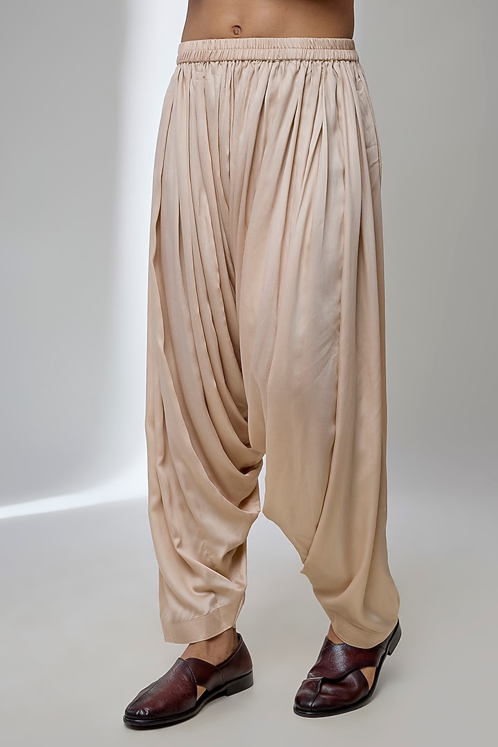 Champagne Pure Raw Silk Hand Embroidered Kurta Set by SALIL BHATIA at Pernia's Pop Up Shop
