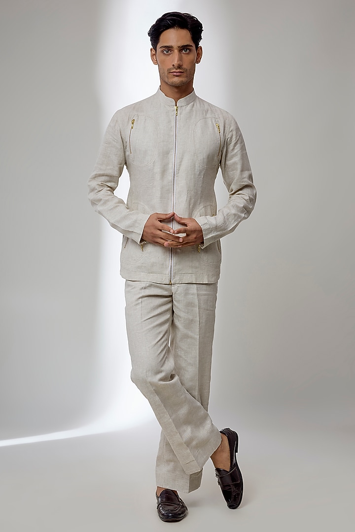 Beige Linen Co-Ord Set by SALIL BHATIA at Pernia's Pop Up Shop