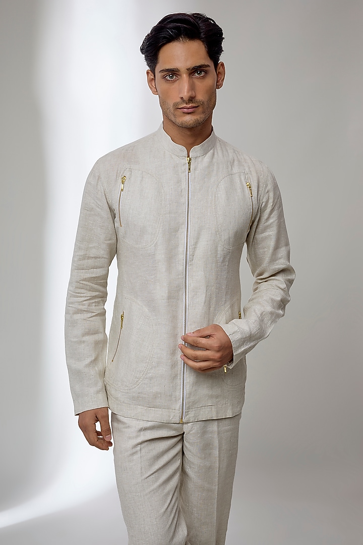 Beige Linen Co-Ord Set by SALIL BHATIA at Pernia's Pop Up Shop