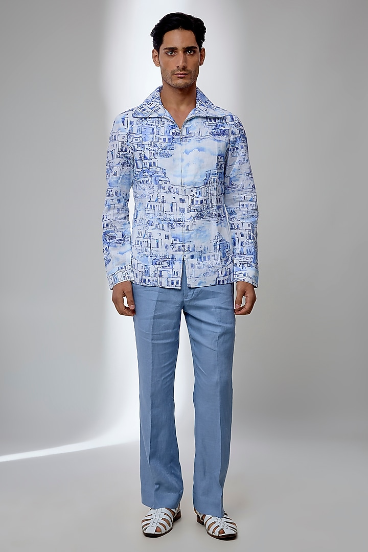 Blue Linen Co-Ord Set by SALIL BHATIA at Pernia's Pop Up Shop