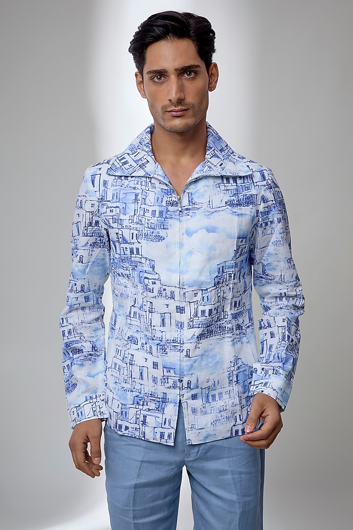 Blue Linen Co-Ord Set by SALIL BHATIA at Pernia's Pop Up Shop