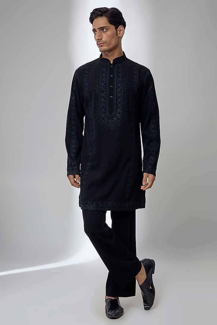 Black Japanese Fabric Dori Work Kurta Set by SALIL BHATIA at Pernia's Pop Up Shop