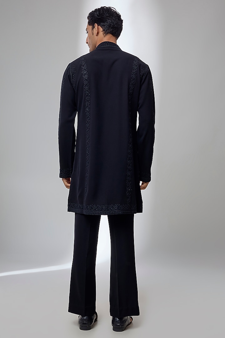 Black Japanese Fabric Dori Work Kurta Set by SALIL BHATIA at Pernia's Pop Up Shop