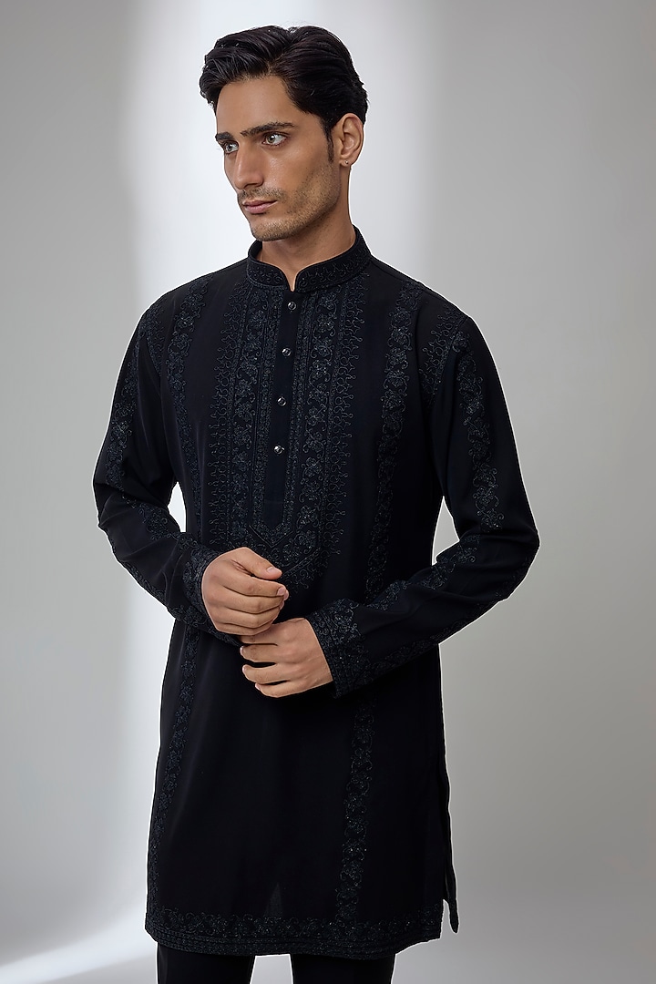 Black Japanese Fabric Dori Work Kurta Set by SALIL BHATIA at Pernia's Pop Up Shop
