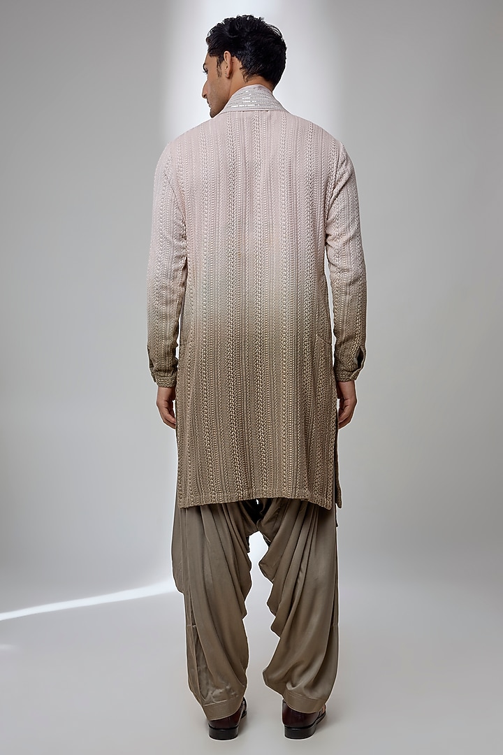Mint Green-Olive Green Ombre Georgette Embellished Kurta Set by SALIL BHATIA at Pernia's Pop Up Shop