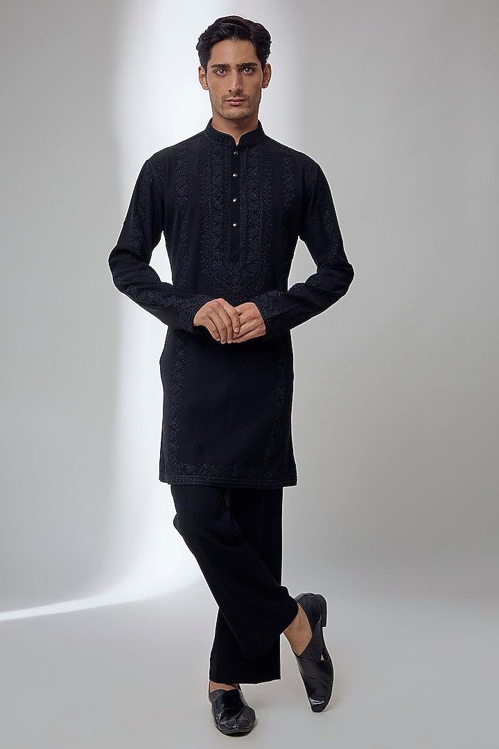 Black Japanese Fabric Dori Work Kurta Set by SALIL BHATIA at Pernia's Pop Up Shop