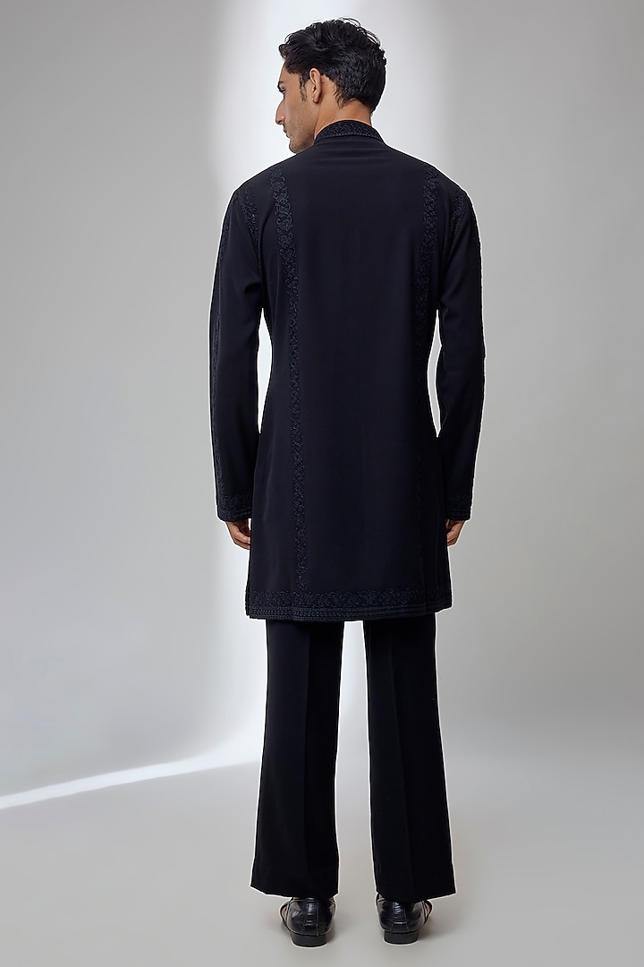 Black Japanese Fabric Dori Work Kurta Set by SALIL BHATIA at Pernia's Pop Up Shop