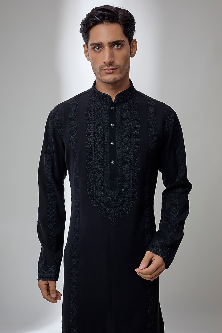 Black Japanese Fabric Dori Work Kurta Set by SALIL BHATIA at Pernia's Pop Up Shop