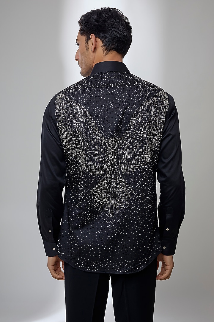 Black Giza Cotton Embellished Party Wear Shirt by SALIL BHATIA at Pernia's Pop Up Shop